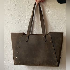 Rustic Distressed Handmade Large Leather Tote Cocoa Brown 15” W 4” D 11.…